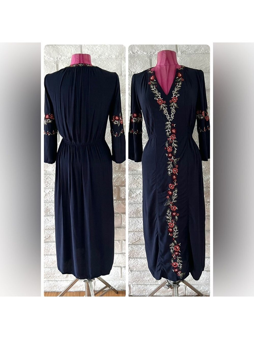 Hinge Blue Pink Sheath Dress V-Neck Embellished